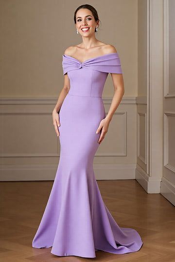 Lilac Off The Shoulder Mermaid Ruched Formal Dress